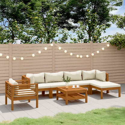 Garden Lounge Set Cream Solid Acacia Wood Medium Modular