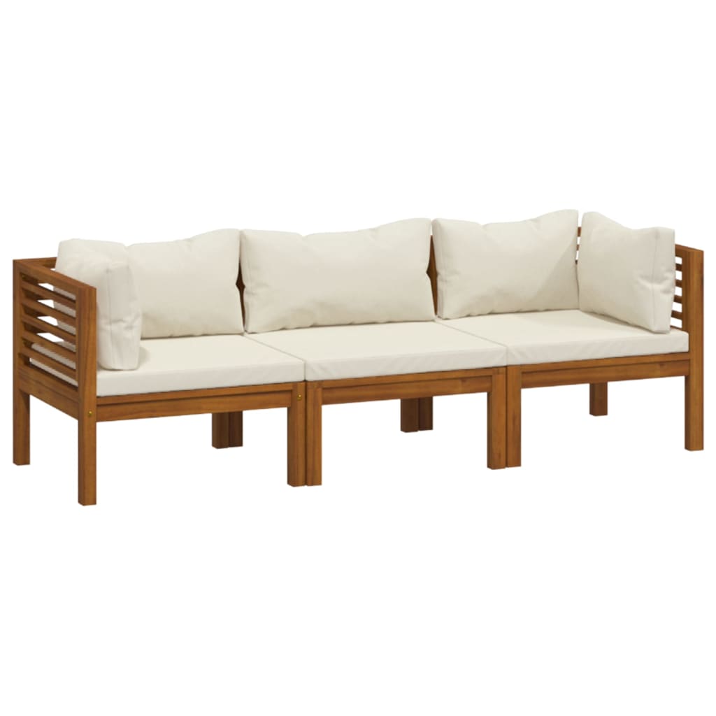 Garden Lounge Set Cream Solid acacia wood, fabric (100% polyester)