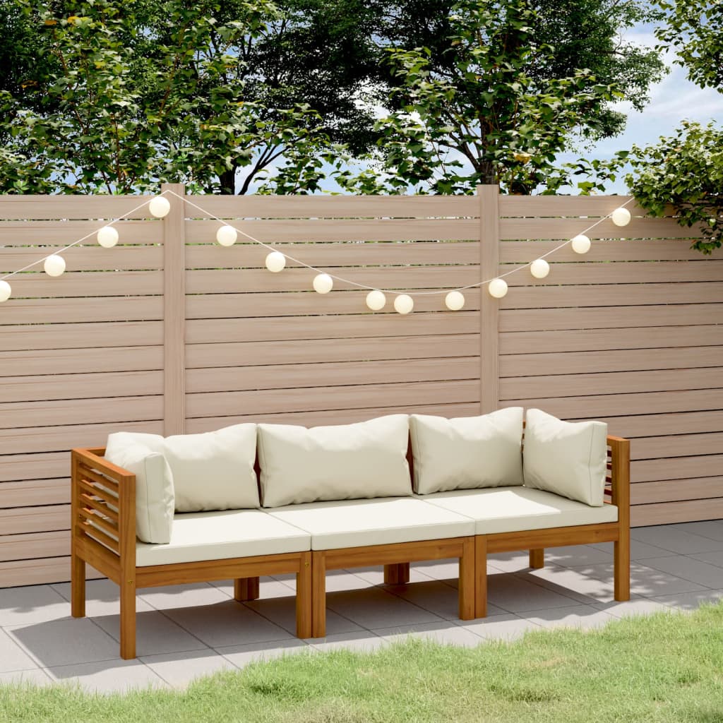 Garden Lounge Set Cream Solid acacia wood, fabric (100% polyester)