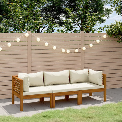 Garden Lounge Set Cream Solid acacia wood, fabric (100% polyester)