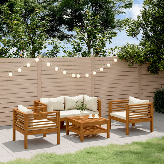 Garden Lounge Set Cream Solid acacia wood, fabric (100% polyester)