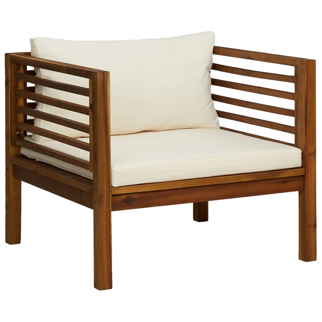 Garden Lounge Set Cream Solid acacia wood, 100% polyester