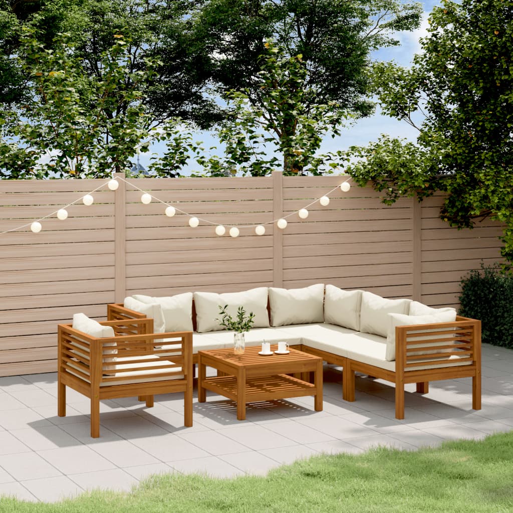 Garden Lounge Set Cream Solid acacia wood, 100% polyester