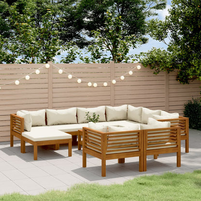 Garden Lounge Set Cream cushions with natural wood finish
