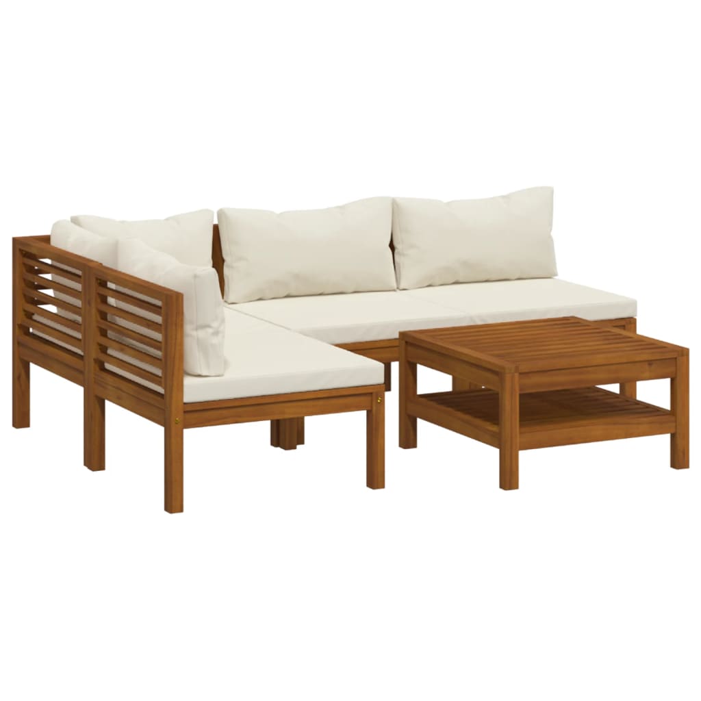 Garden Lounge Set Cream Cushions Solid Acacia Wood with an Oil Finish
