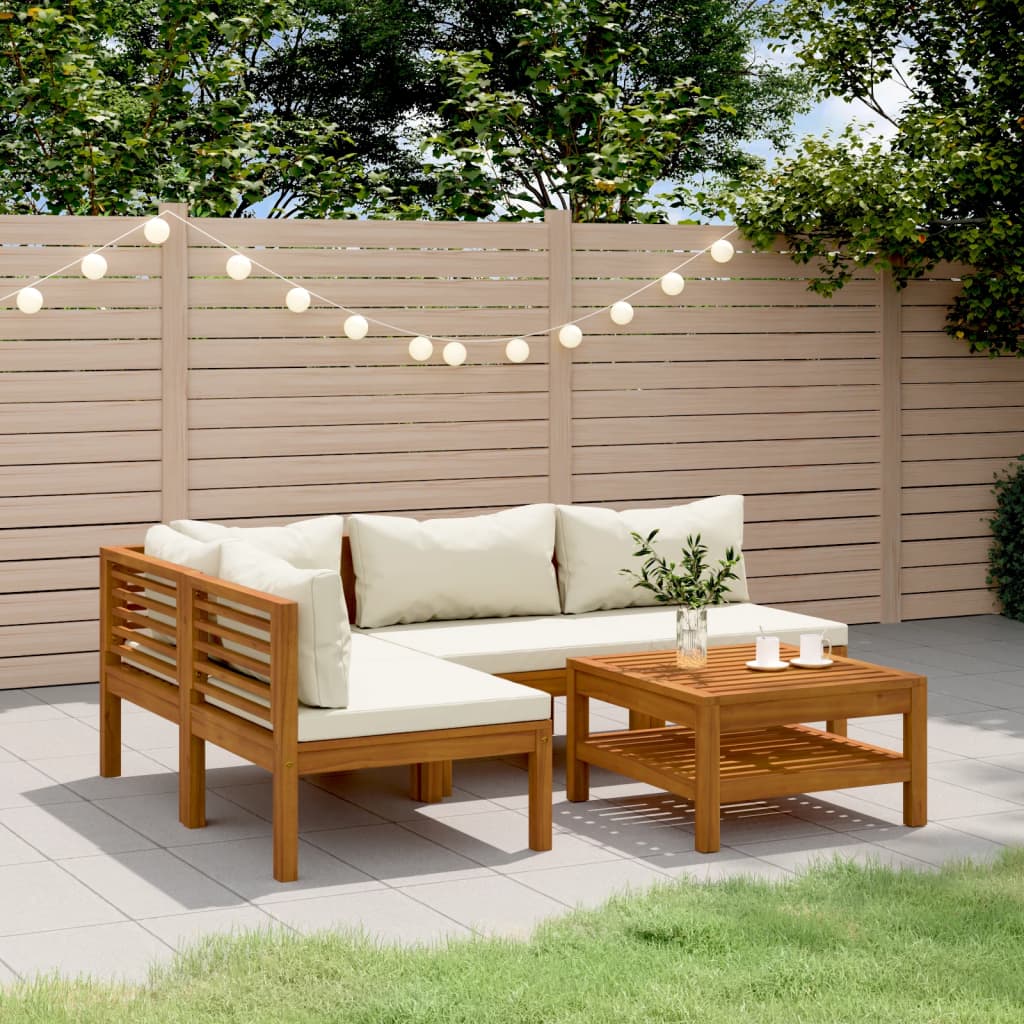 Garden Lounge Set Cream Cushions Solid Acacia Wood with an Oil Finish