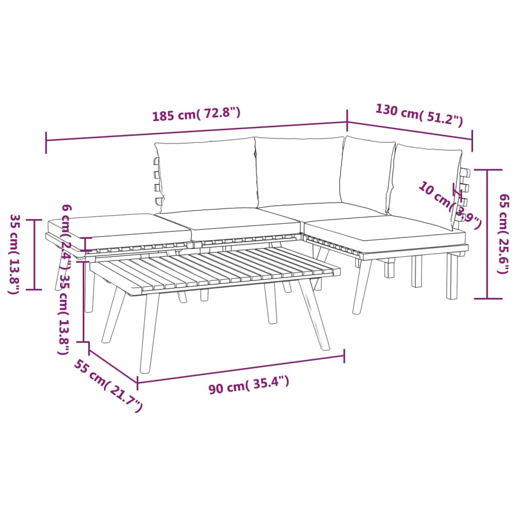 Garden Lounge Set Dark Grey Solid Acacia wood 5-piece set Modular