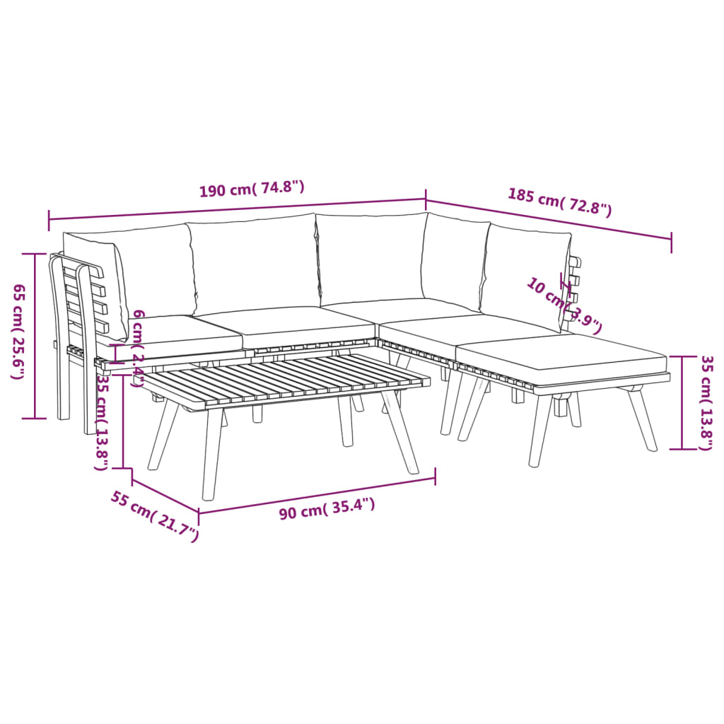 Garden Lounge Set Dark grey and white