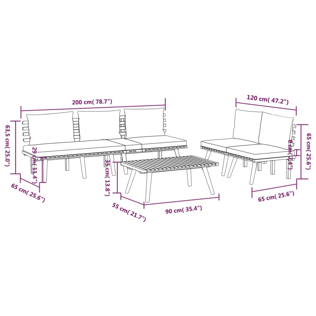 Garden Lounge Set Dark grey Solid acacia wood Medium Modular