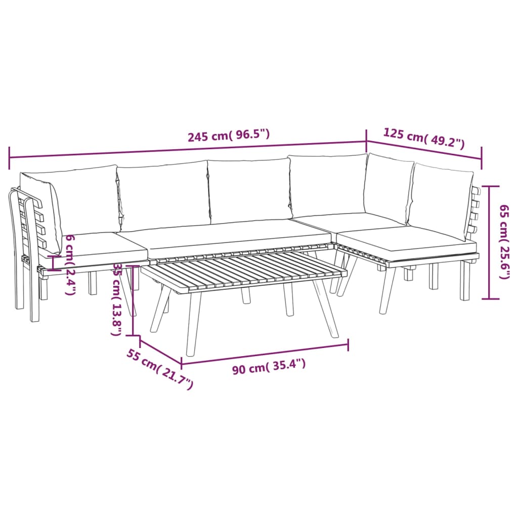 Garden Lounge Set Dark Grey Solid Acacia Wood Modular