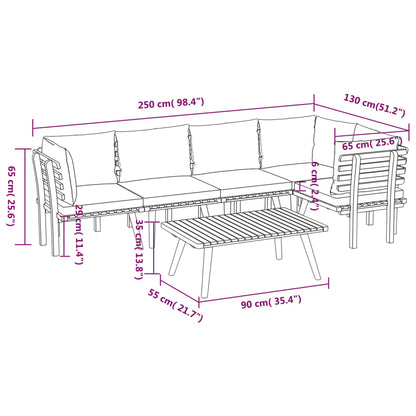 Garden Lounge Set Acacia wood with dark grey and white cushions