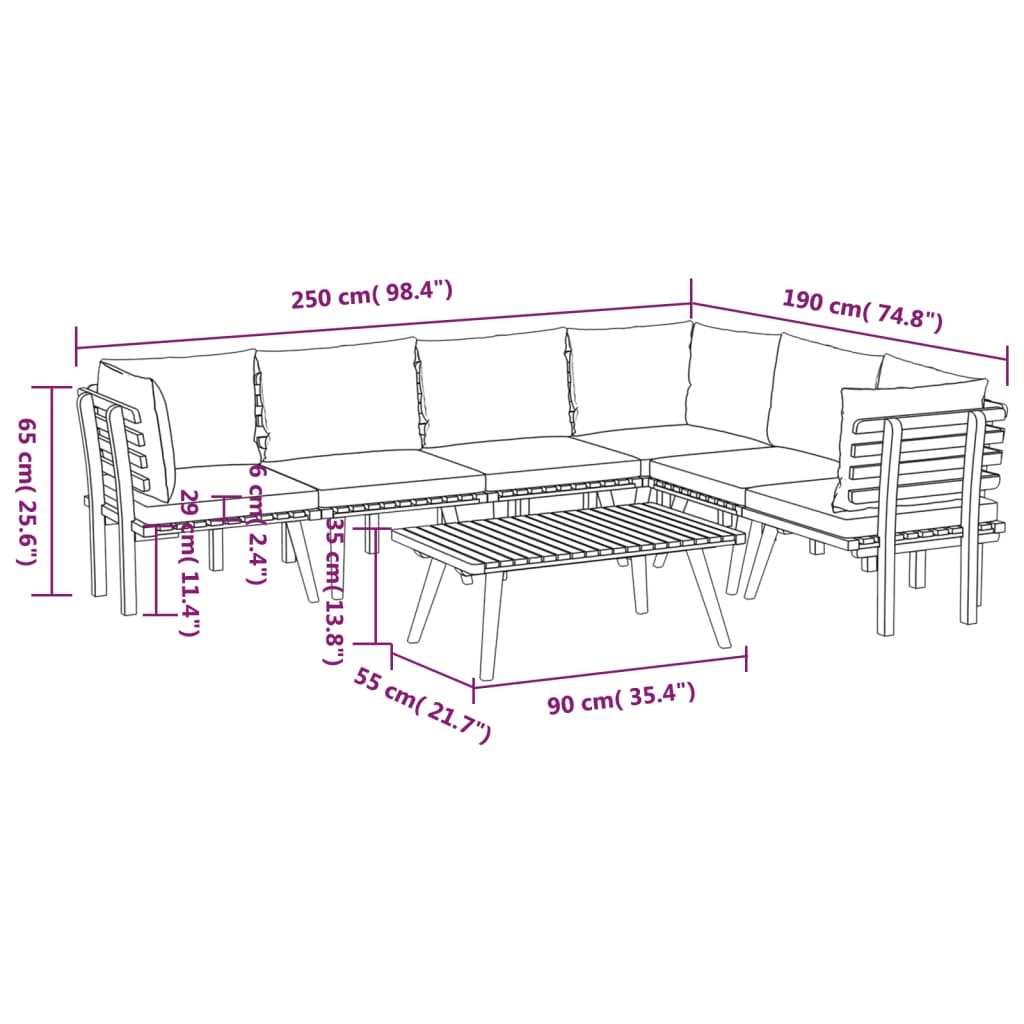 Garden Lounge Set Dark grey Solid Acacia wood Large Modular