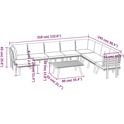 Garden Lounge Set Dark grey, white Solid acacia wood, polyester