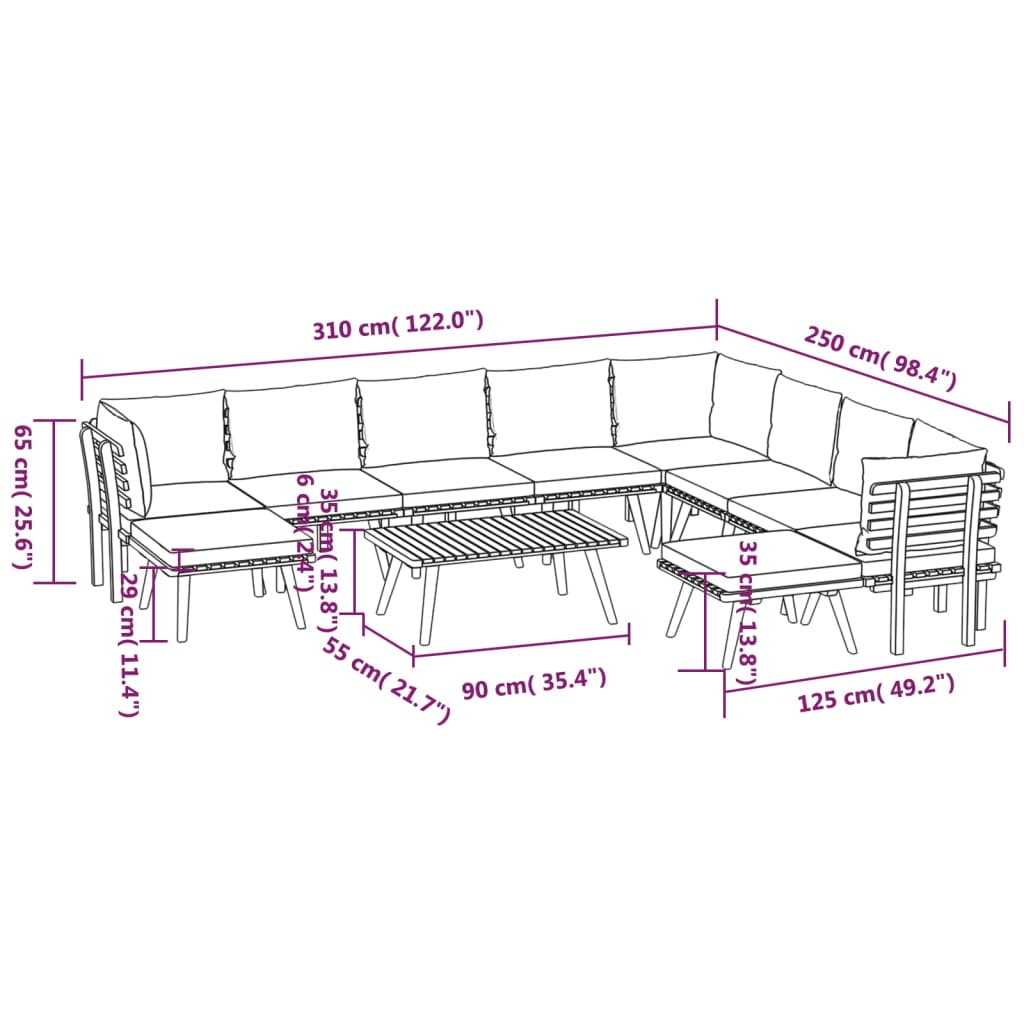 Garden Lounge Set Dark Grey Solid Acacia Wood Large Modular