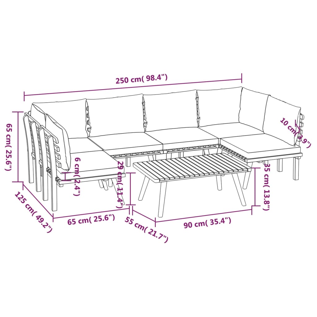 Garden Lounge Set Dark Grey Solid Acacia wood 7 Piece Set Modular