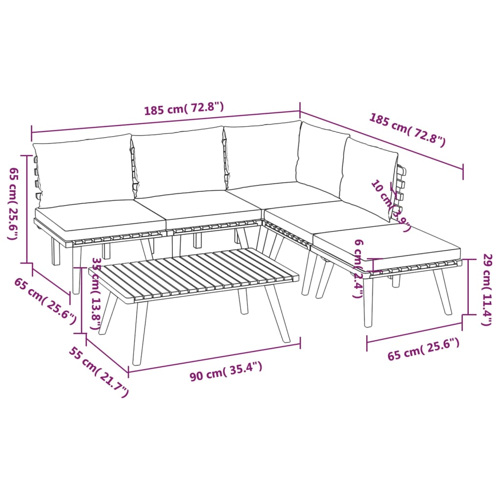Garden Lounge Set Dark gray Solid acacia wood Large Modular
