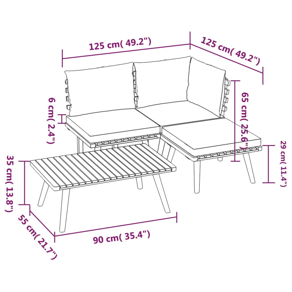 Garden Lounge Set Dark grey, White Solid acacia wood, 100% polyester