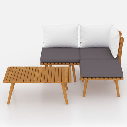 Garden Lounge Set Dark grey, White Solid acacia wood, 100% polyester