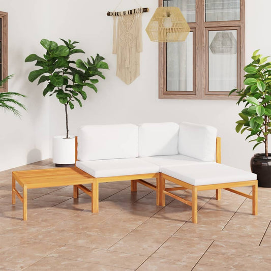 Garden Lounge Set Cream and Teak Teak wood and polyester Medium