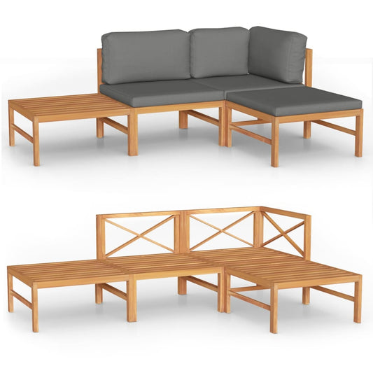 Garden Lounge Set Grey Teak Wood Medium Durable