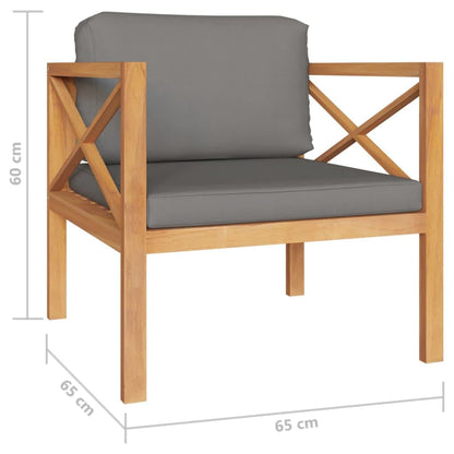 Garden Lounge Set Grey, Teak Teak wood, Polyester Medium Modular