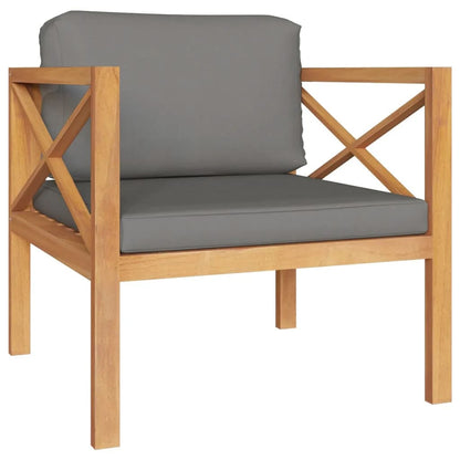 Garden Lounge Set Grey, Teak Teak wood, Polyester Medium Modular