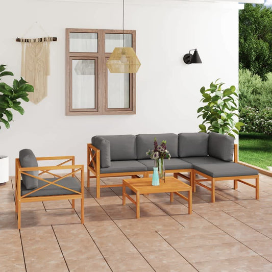 Garden Lounge Set Grey, Teak Teak wood, Polyester Medium Modular