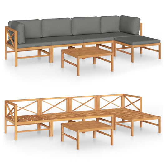 Garden Lounge Set Grey and Natural Wood Solid Teak Wood Medium