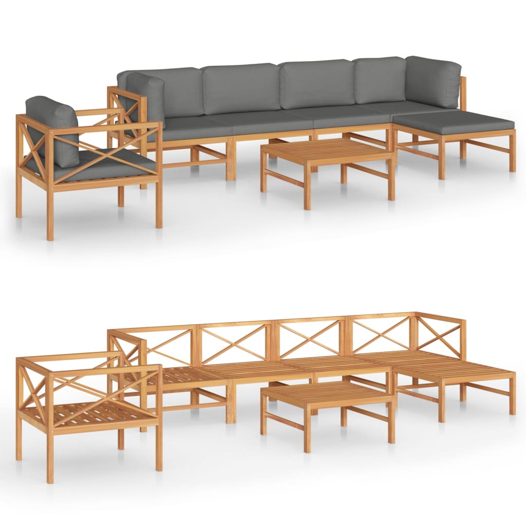 Garden Lounge Set Grey Solid Teak Wood Medium Seats Many