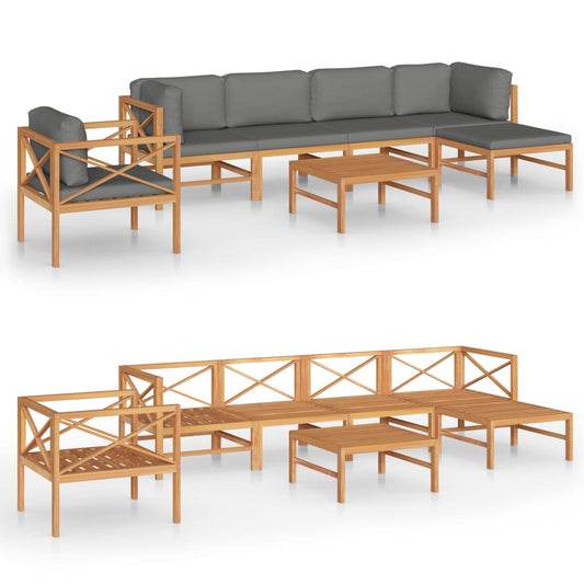 Garden Lounge Set Grey Solid Teak Wood Medium Seats Many