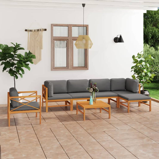 Garden Lounge Set Grey Solid Teak Wood Medium Seats Many