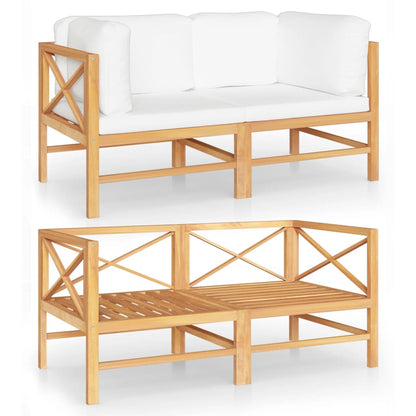 2-seater Garden Sofa Cream Teak wood, Polyester fabric Medium