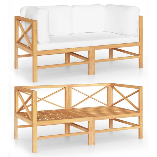 2-seater Garden Sofa Cream Teak wood, Polyester fabric Medium