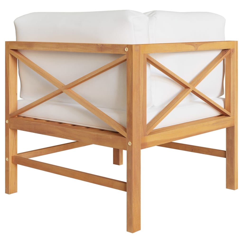2-seater Garden Sofa Cream Teak wood, Polyester fabric Medium