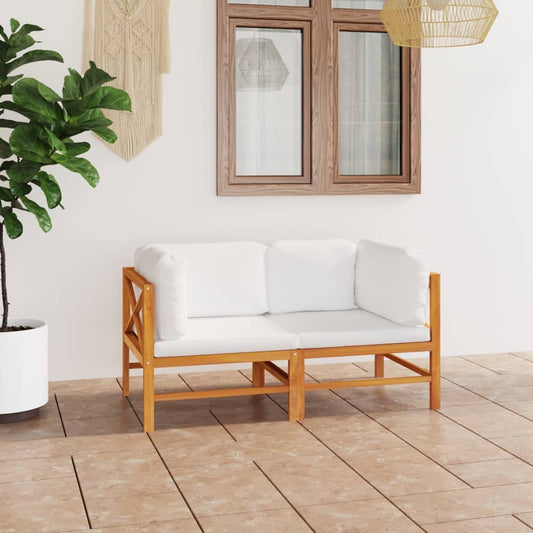 2-seater Garden Sofa Cream Teak wood, Polyester fabric Medium