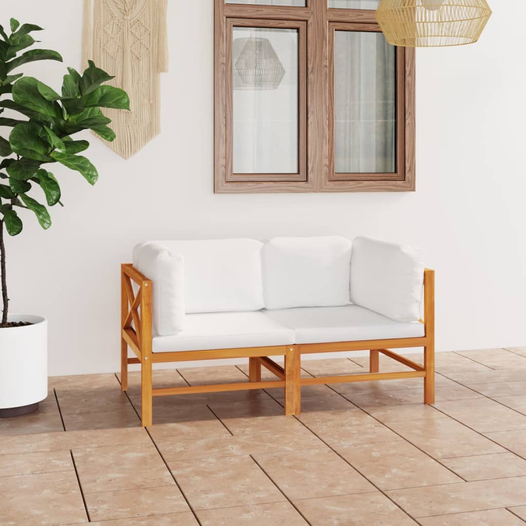 2-seater Garden Sofa Cream Teak wood, Polyester fabric Medium