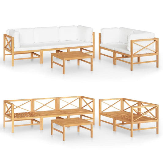 Garden Lounge Set Cream Solid Teak Wood, 100% Polyester Medium