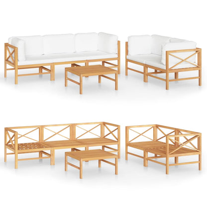 Garden Lounge Set Cream Solid Teak Wood, 100% Polyester Medium