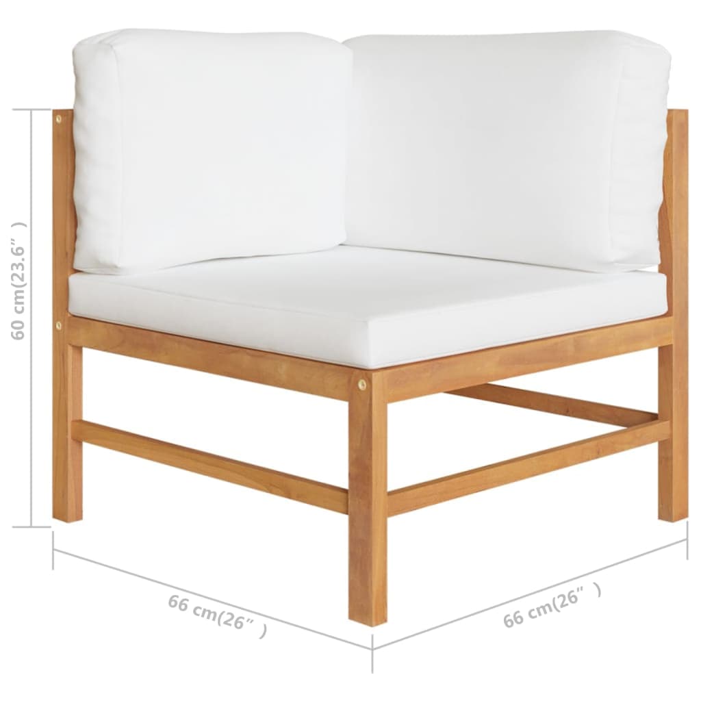 Garden Lounge Set Cream Solid Teak Wood, 100% Polyester Medium