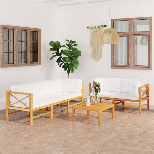 Garden Lounge Set Cream Solid Teak Wood, 100% Polyester Medium