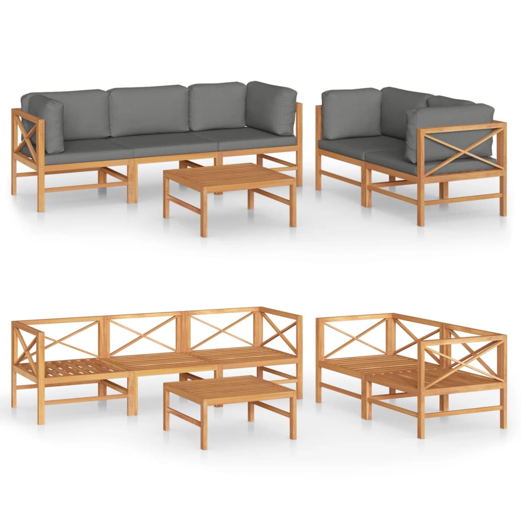 Garden Lounge Set Grey, Teak Teak Wood, 100% Polyester Lounge Set