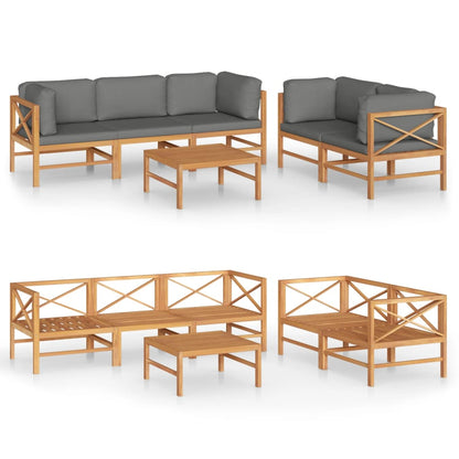 Garden Lounge Set Grey, Teak Teak Wood, 100% Polyester Lounge Set
