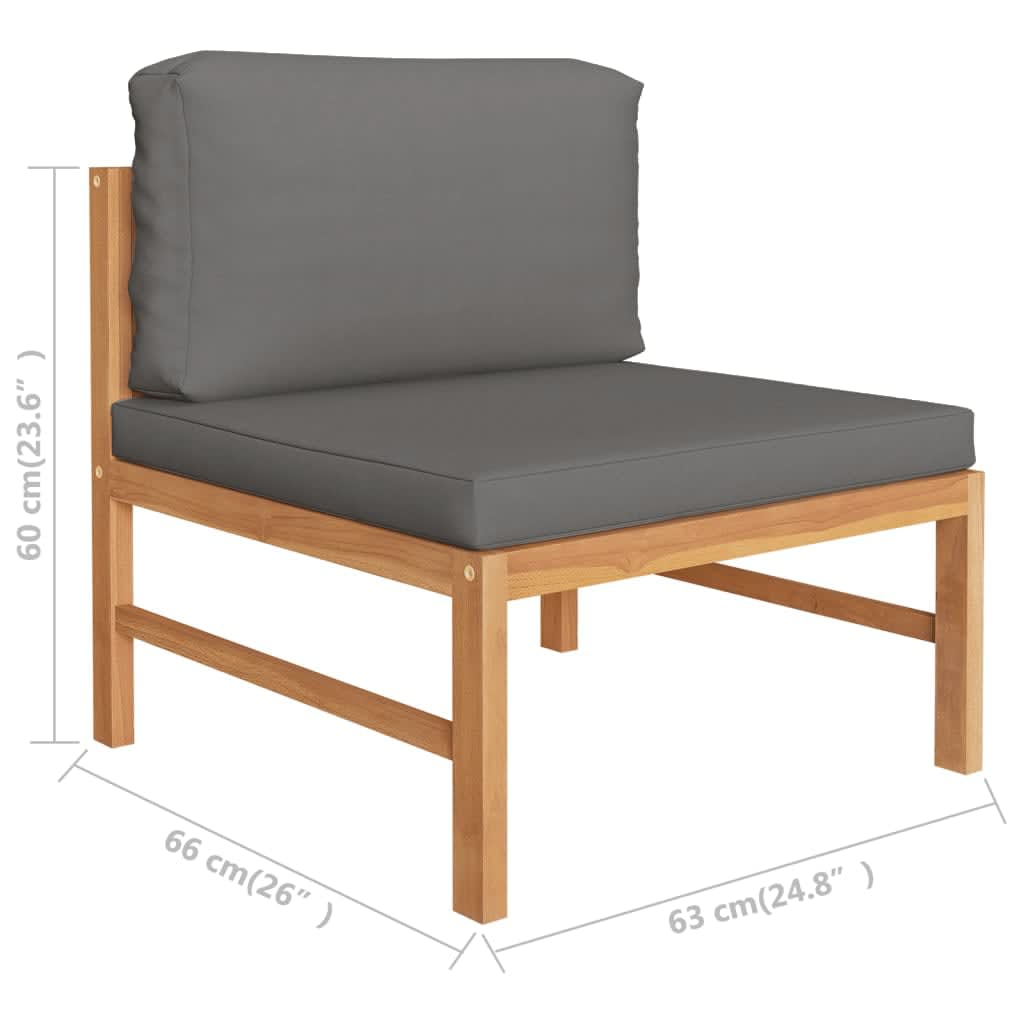 Garden Lounge Set Grey, Teak Teak Wood, 100% Polyester Lounge Set