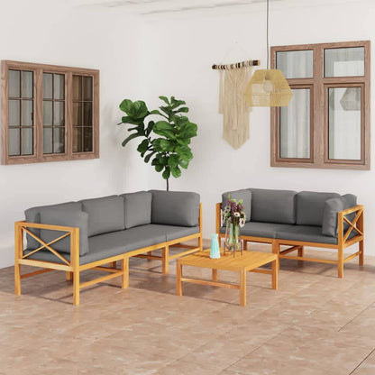 Garden Lounge Set Grey, Teak Teak Wood, 100% Polyester Lounge Set