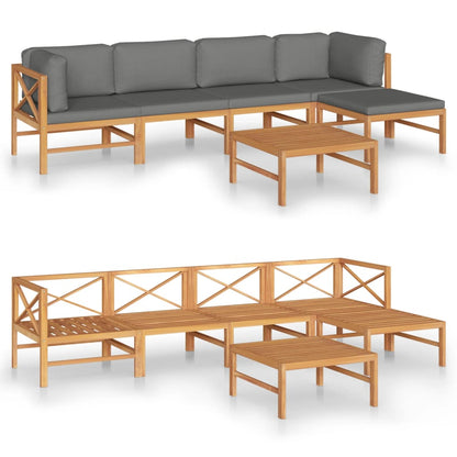 Garden Lounge Set Grey Solid Teak Wood 6 Piece Set Durable