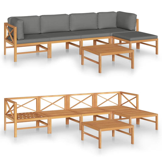 Garden Lounge Set Grey Solid Teak Wood 6 Piece Set Durable