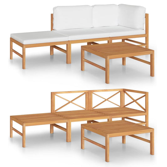 Garden Lounge Set Cream Teak wood, Polyester 4-Piece Lounge Set