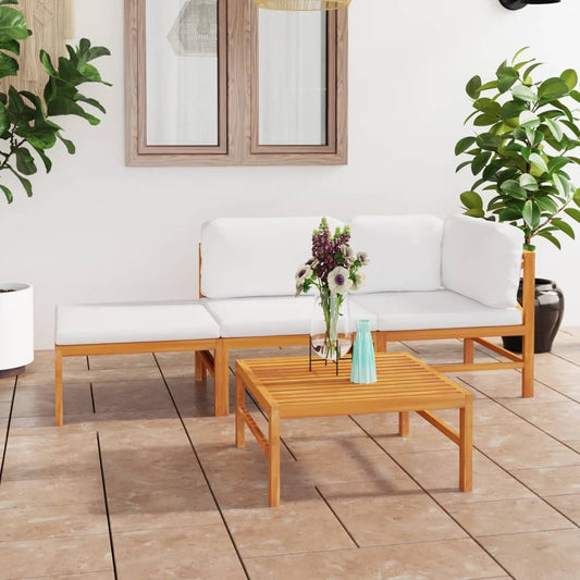 Garden Lounge Set Cream Teak wood, Polyester 4-Piece Lounge Set