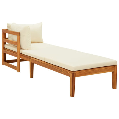 Sun Lounger Cream White Solid acacia wood 2 person Foldable