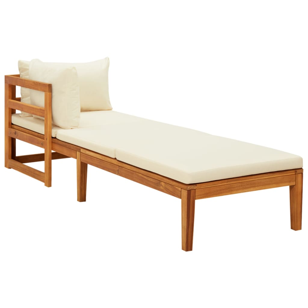 Sun Lounger Cream White Solid acacia wood 2 person Foldable